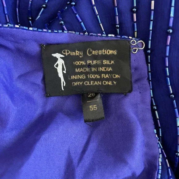 Vintage 80s 100% Silk Beaded Sequin Top Women 26 Long Sleeve Party Cocktail VTG - Picture 8 of 15